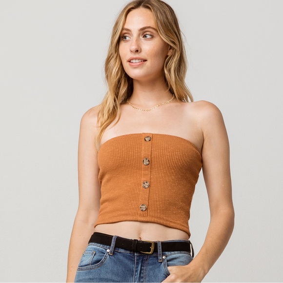 good luck gem orange tube top tank women’s small buttoned - Picture 1 of 7